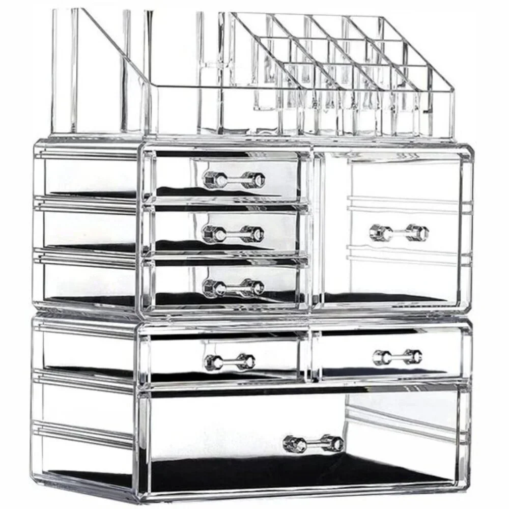 New Clear Acrylic Makeup Organizer with 7 Drawers & Brush Holder for Vanity